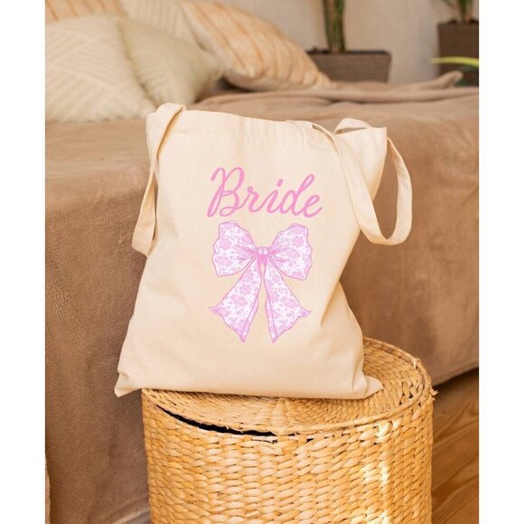 Pink Bow Bride Tote Bag - Picture 1 of 2